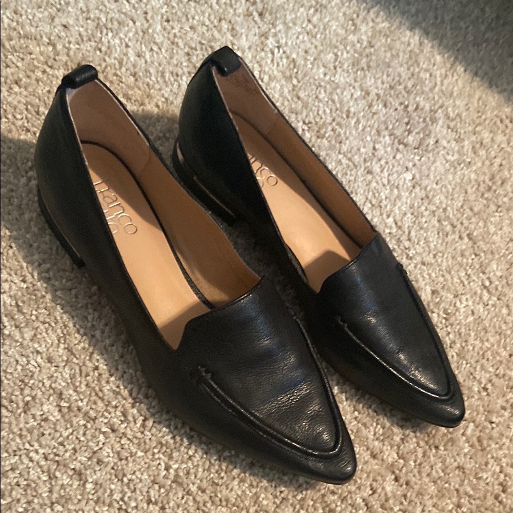 Black Leather Pointed-Toe Flats